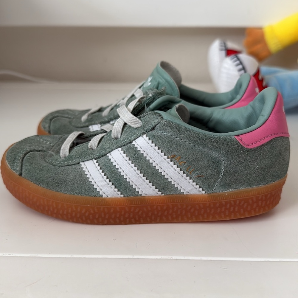 Adidas gazelle Kids Green and Pink Sneakers